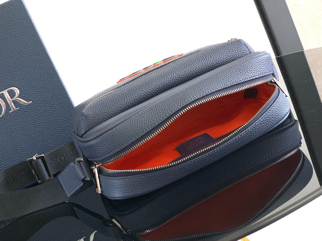 Dior Rider 2.0 Zippered Messenger Bag Navy Blue Cowhide 336236