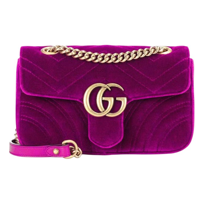 (WMNS) GUCCI GG Marmont Gold Logo Velvet Chain Shoulder Messenger Bag Small Purple Red Classic 443497-K4D2T-5671 - Shoulder Bags - 5