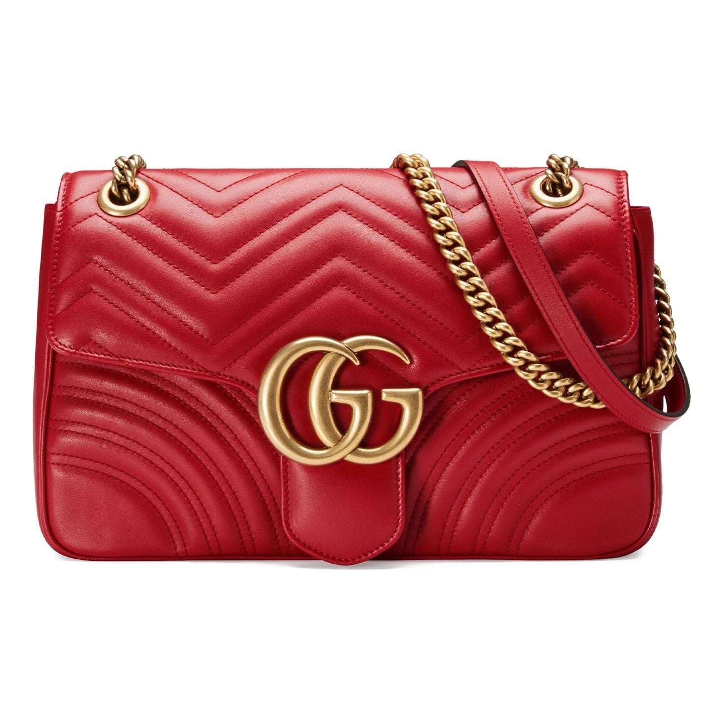 (WMNS) Gucci GG Marmont Gold Logo Distress Leather Chain Shoulder Messenger Bag Red Classic 443496-DTDIT-6433 - Shoulder Bags - 8