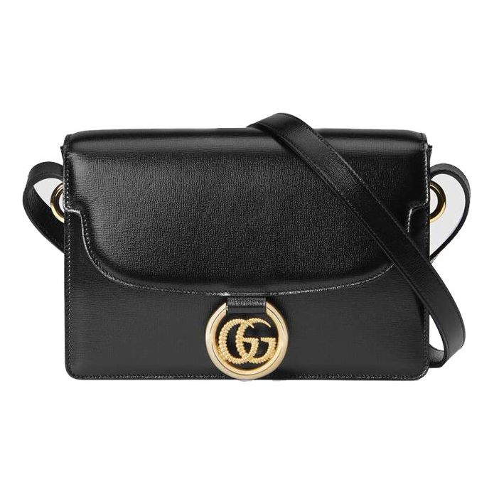 (WMNS) Gucci GG Ring Gold Logo Leather Shoulder Messenger Bag Small Black Classic 589474-1DB0G-1000 - Shoulder Bags - 4