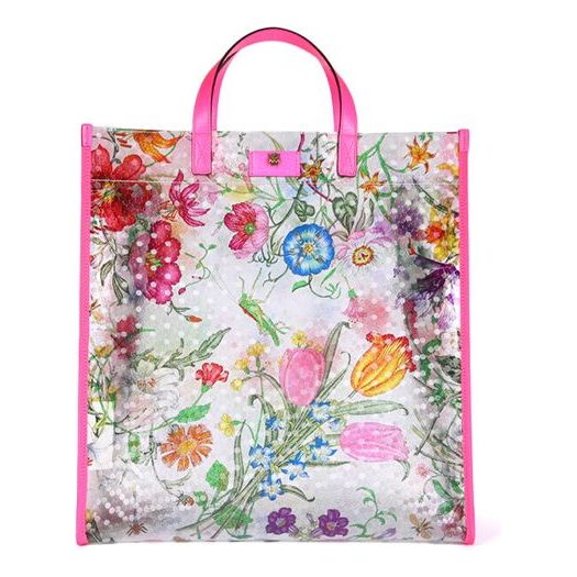 (WMNS) GUCCI Metallic Tiger Head Adornment Flowers Printing PVC Tote Pink Handbag 548713-91EB0-8859 - Handbag - 6