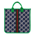 (WMNS) Gucci Logo Stripe Webbing Tote Kids Kid's Navy Blue / Green HandBag 605831-H0GA0-4974 - HandBag - 8