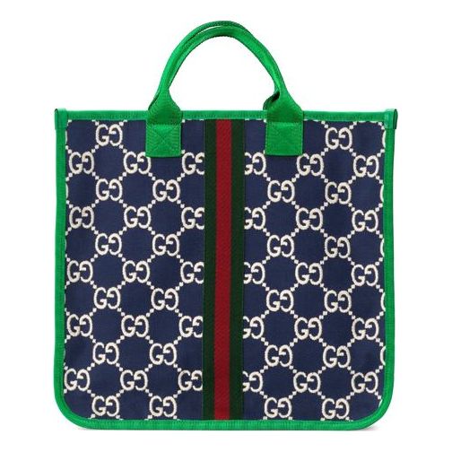 (WMNS) Gucci Logo Stripe Webbing Tote Kids Kid's Navy Blue / Green HandBag 605831-H0GA0-4974 - HandBag - 8