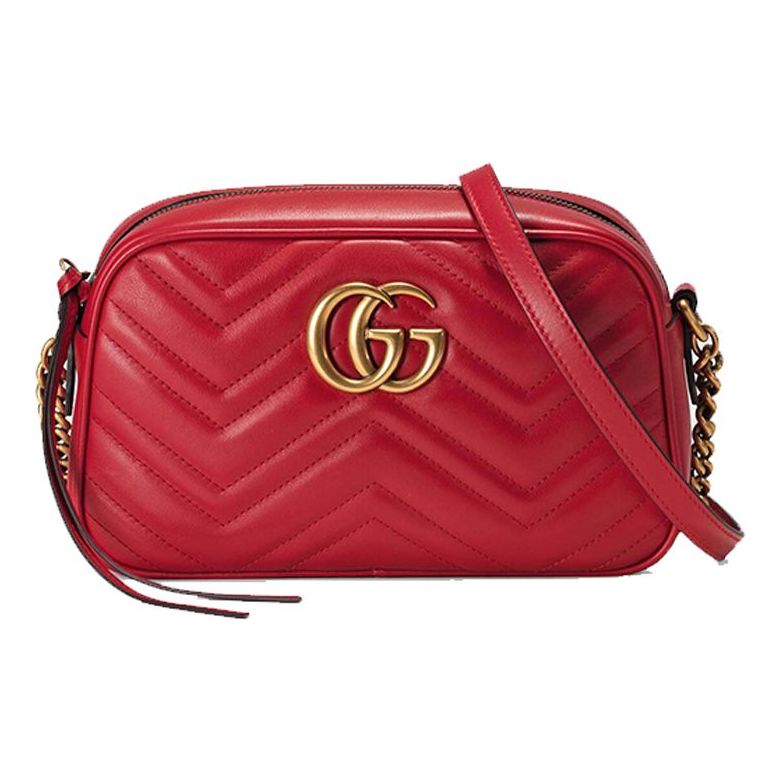 (WMNS) Gucci GG Marmont Gold Logo Leather Chain Small Red Classic Shoulder Messenger Bag 447632-DTD1T-6433 - Shoulder Bags - 12