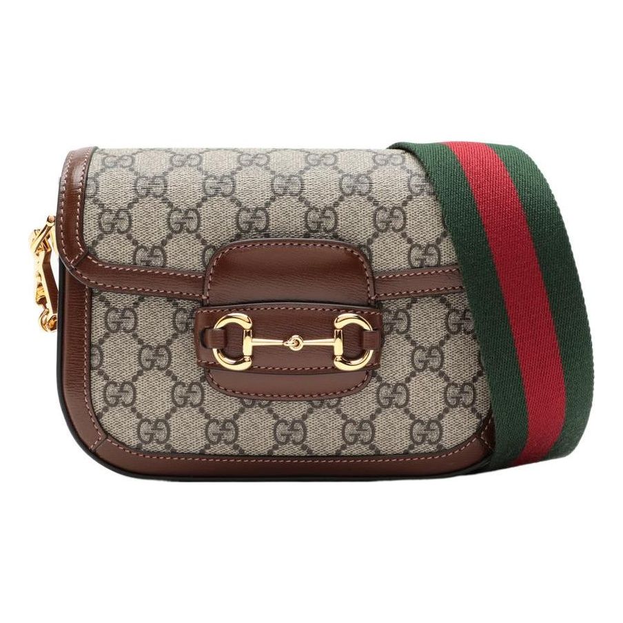 (WMNS) GUCCI Horsebit 1955 Retro Gold Buckle Logo Stripe Webbing Saddle Bag Shoulder Messenger Bag Mini Ebony / Brown Classic 658574-HUHHG-8565 - Shoulder Bags - 7