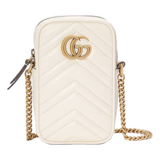 (WMNS) Gucci GG Marmont Gold Logo Leather Chain Shoulder Messenger Bag Mini White Classic 598597-DTDCT-9022 - Shoulder Bags - 6