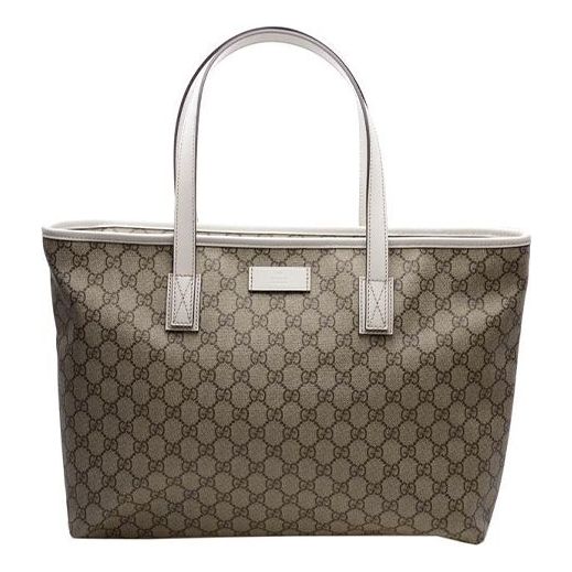 (WMNS) Gucci Logo Leather Logo Canvas Large Capacity Tote Shoulder Bag Ebony / White HandBag 211137-KGDHR-9761 - HandBag - 5