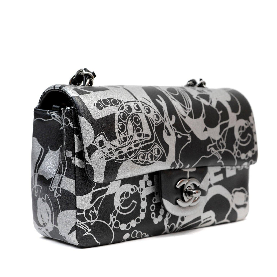 Chanel Black and Silver Lambskin Limited Edition Mini Classic - Handbags