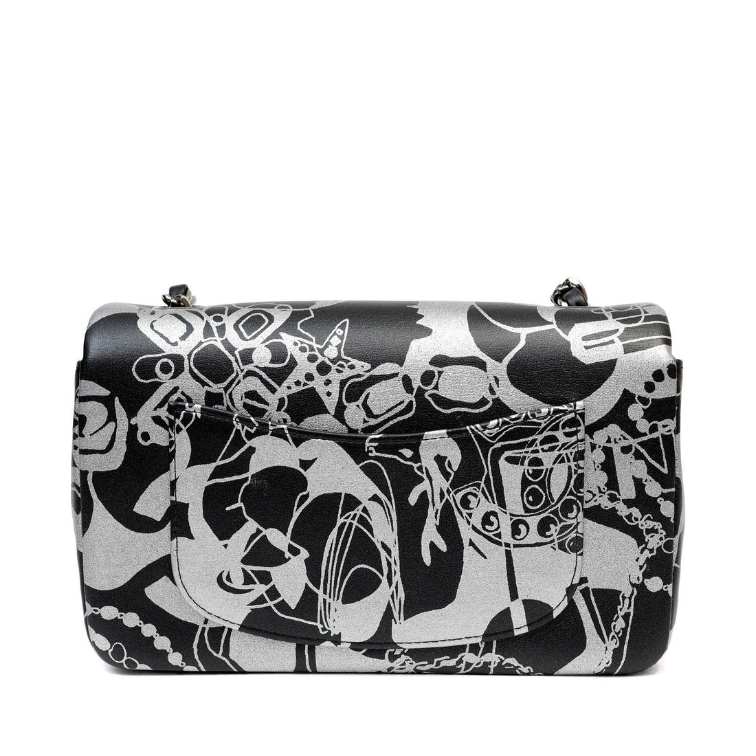 Chanel Black and Silver Lambskin Limited Edition Mini Classic - Handbags