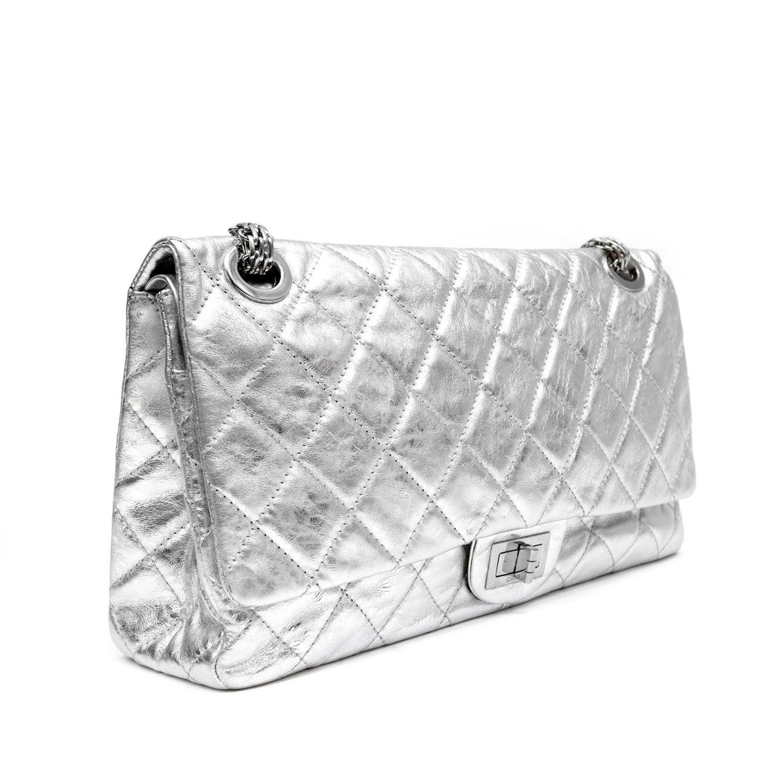 Chanel Metallic Silver Maxi Classic Reissue 2.55 - BAGS