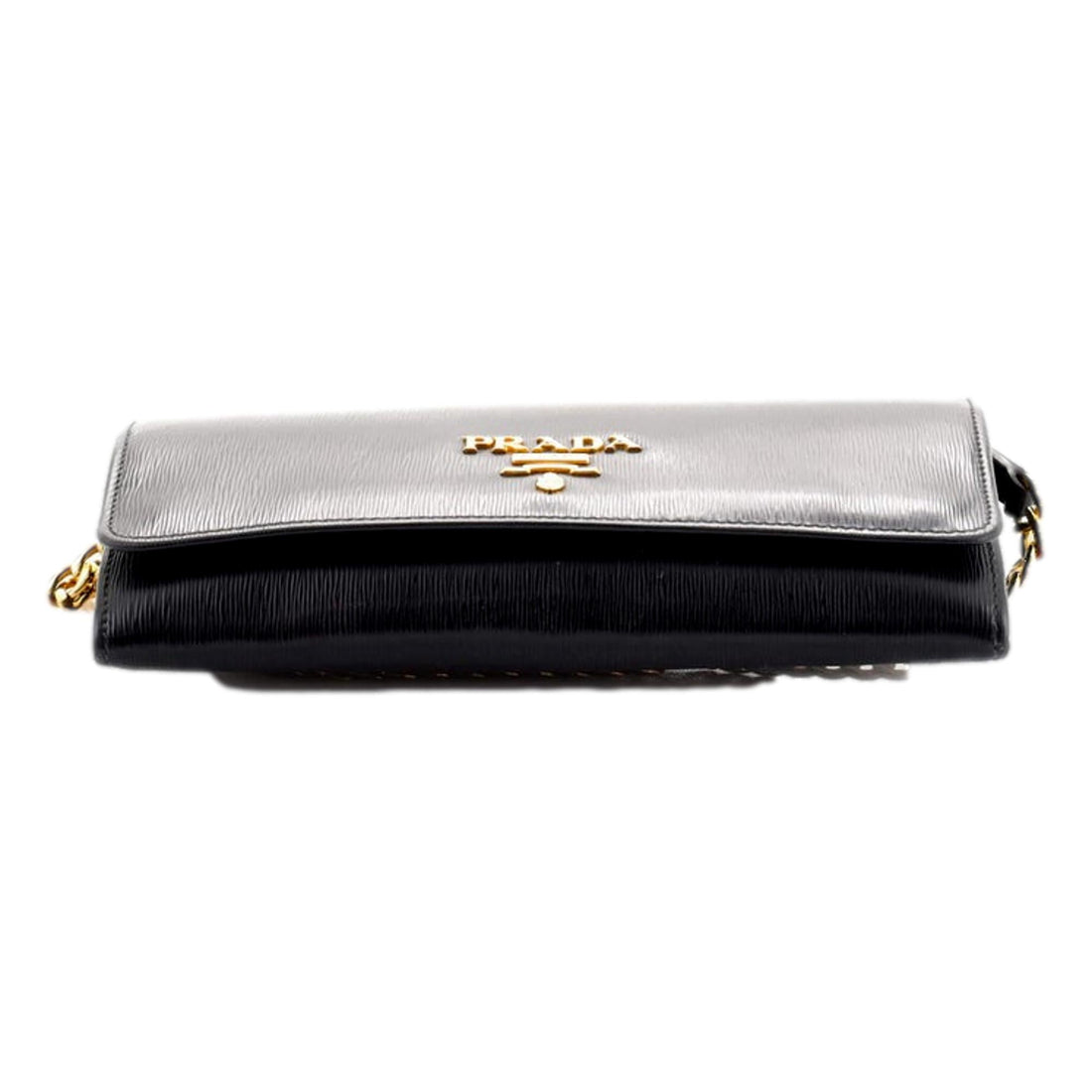 Prada Black Vitello Move Leather Chain Crossbody Wallet Clutch - Handbags