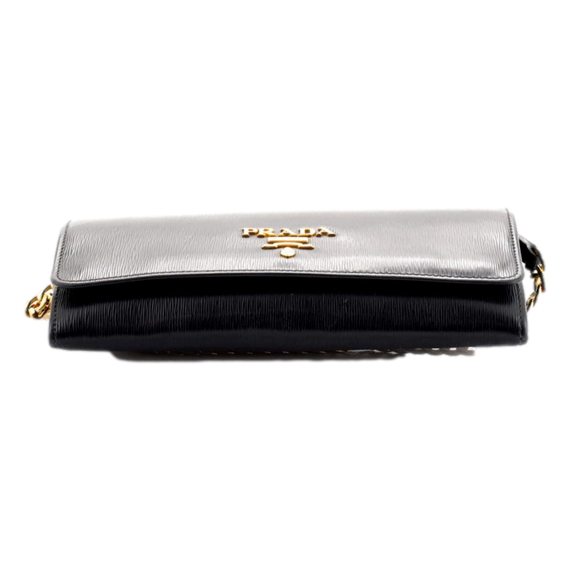 Prada Black Vitello Move Leather Chain Crossbody Wallet Clutch - Handbags - 2