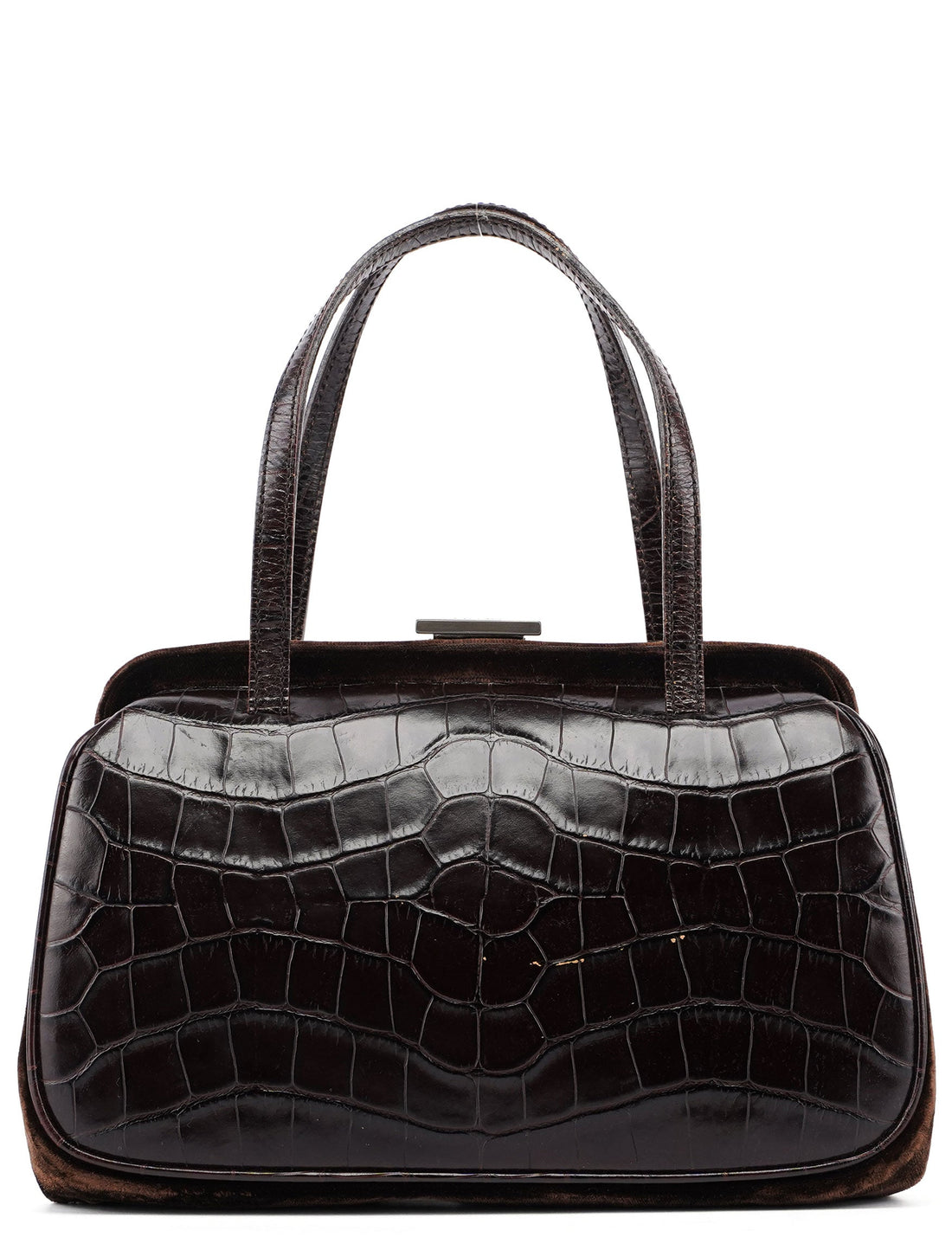 Brown Croc Embossed Clutch Top Handle Bag - Handbags, Wallets & Cases