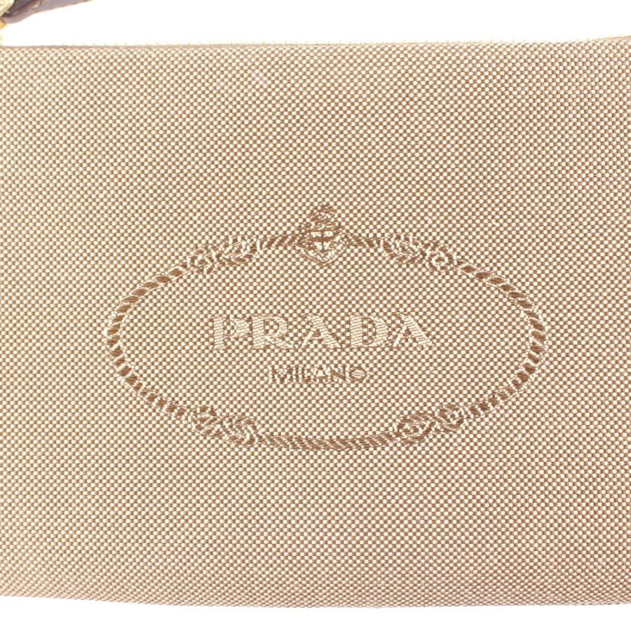 Prada Logo Jacquard Beige Canvas Small Flat Pouch Clutch Bag - Wallets