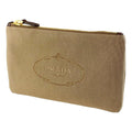 Prada Logo Jacquard Beige Canvas Small Flat Pouch Clutch Bag - Wallets