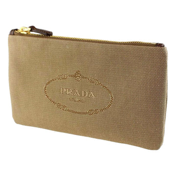 Prada Logo Jacquard Beige Canvas Small Flat Pouch Clutch Bag - Wallets