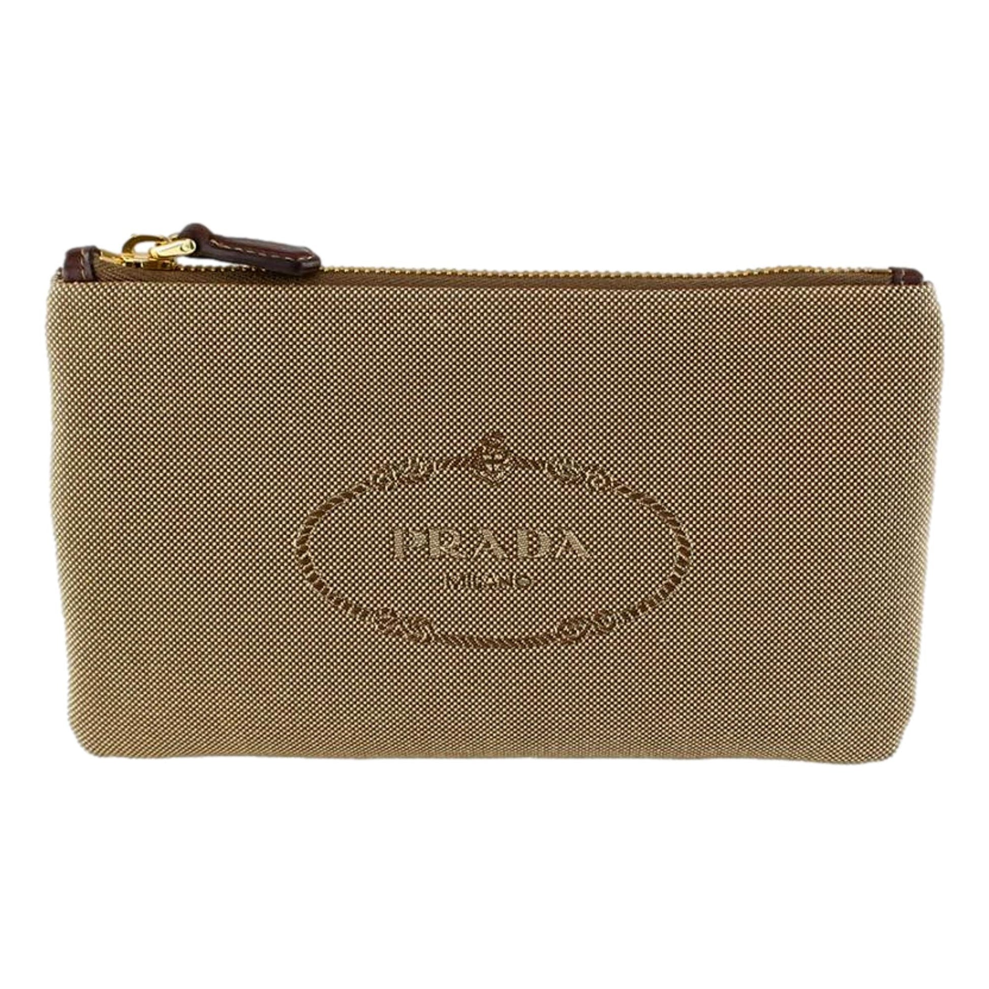 Prada Logo Jacquard Beige Canvas Small Flat Pouch Clutch Bag - Wallets - 6