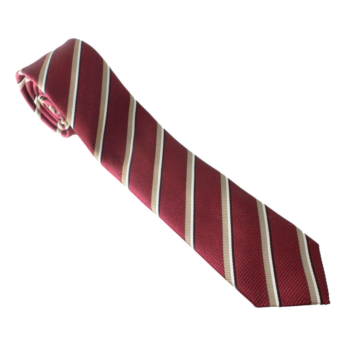 Prada Mens Neck Tie 100% Silk Bordeaux Red Gold Stripe Classic Pattern - Neckties