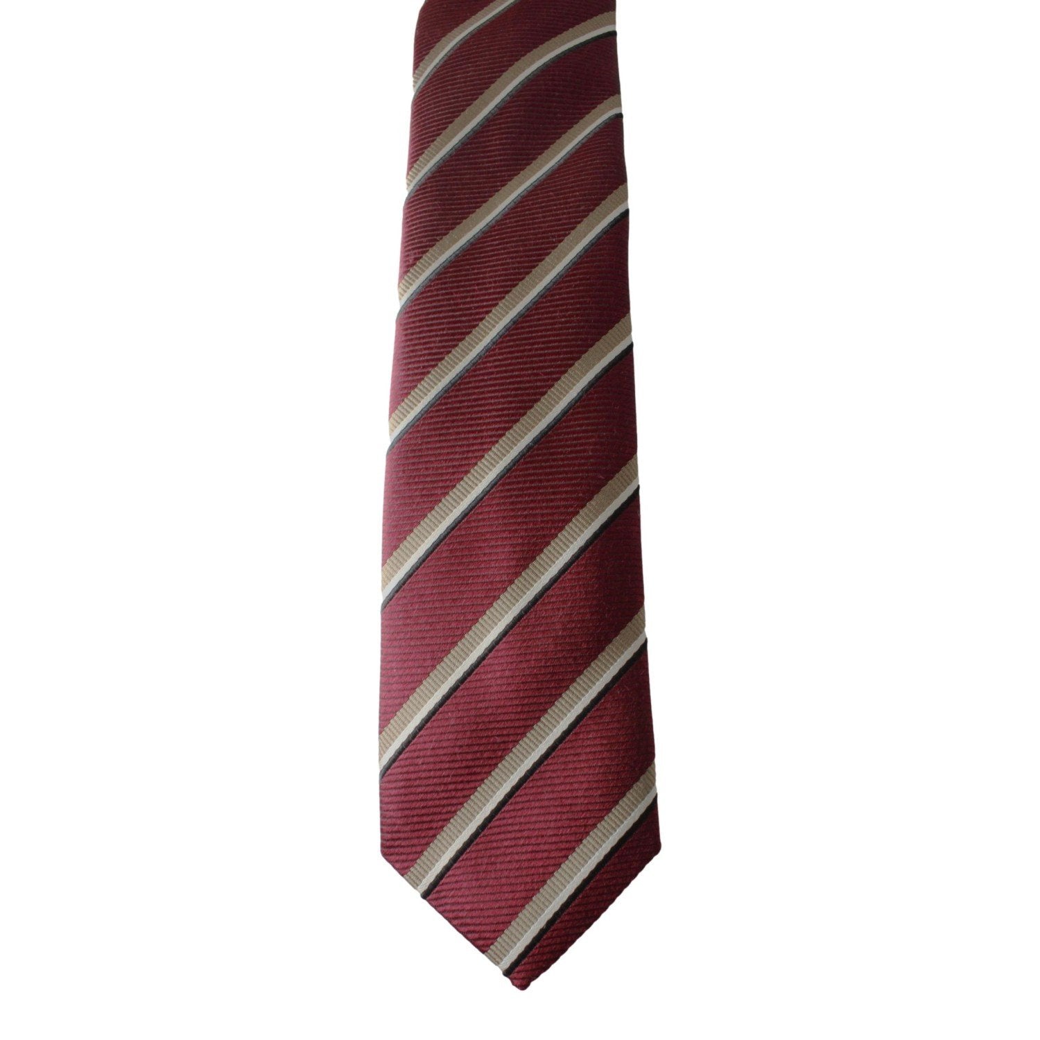 Prada Mens Neck Tie 100% Silk Bordeaux Red Gold Stripe Classic Pattern - Neckties - 3