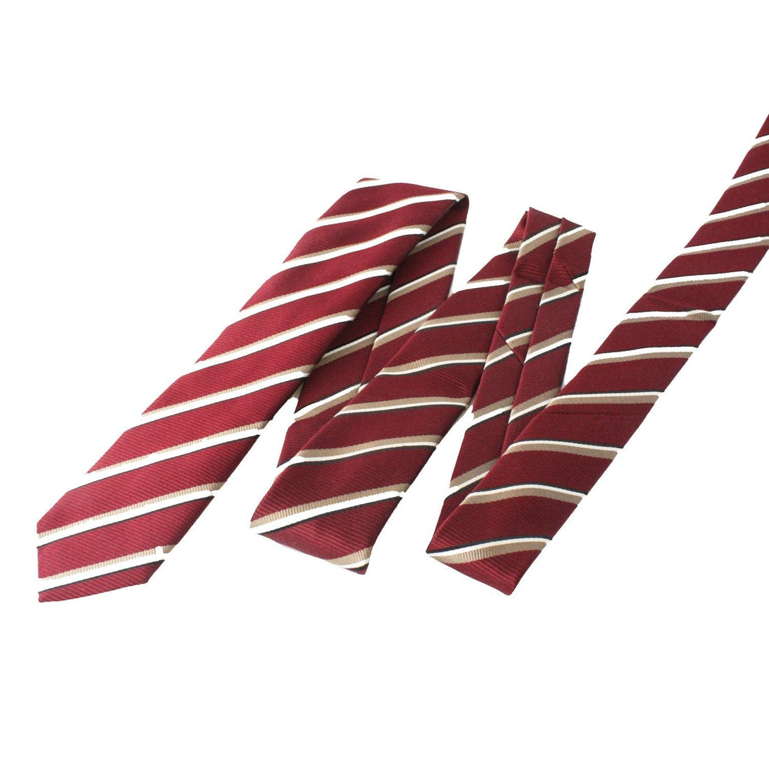 Prada Mens Neck Tie 100% Silk Bordeaux Red Gold Stripe Classic Pattern - Neckties