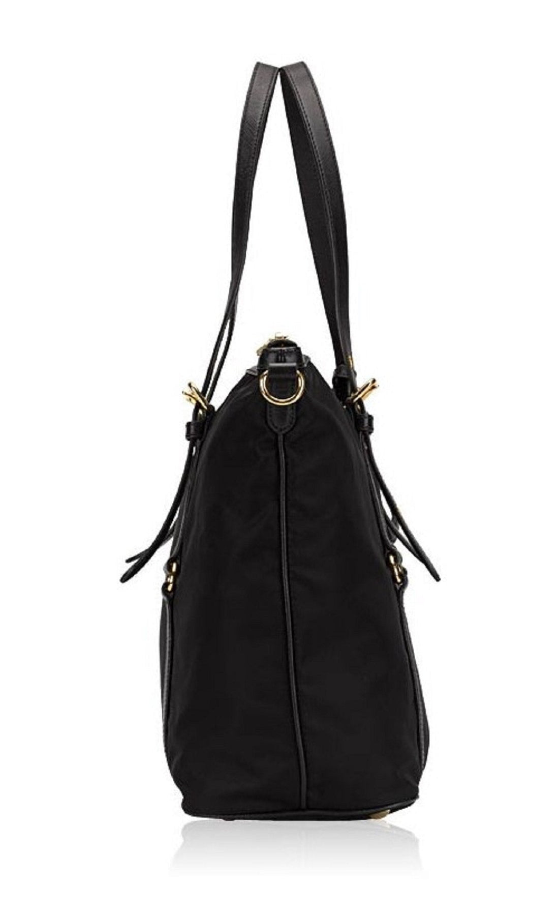 Prada Tessuto Nylon Saffiano Leather Black Top Zip Tote Bag - Handbags