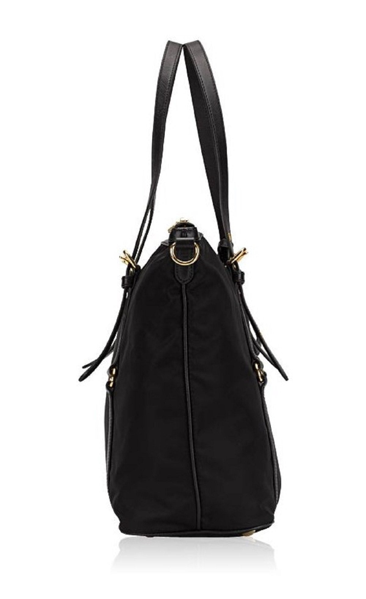 Prada Tessuto Nylon Saffiano Leather Black Top Zip Tote Bag - Handbags - 2