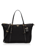 Prada Tessuto Nylon Saffiano Leather Black Top Zip Tote Bag - Handbags - 4