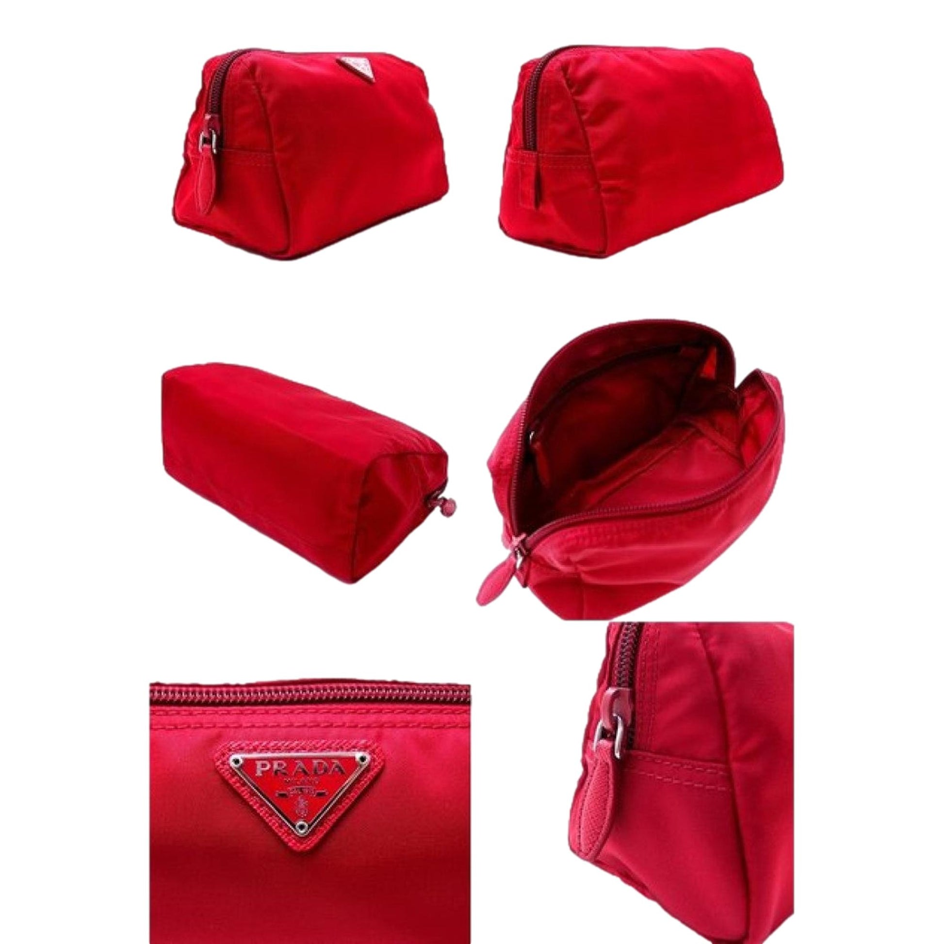 Prada Tessuto Rosso Red Nylon Large Costmetic Case Clutch Bag - Handbags - 8