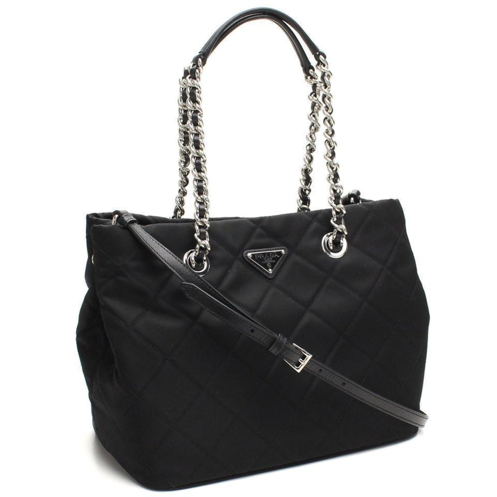 Prada Black Quilted Tessuto Chain Shoulder Bag Tote - Handbags - 4