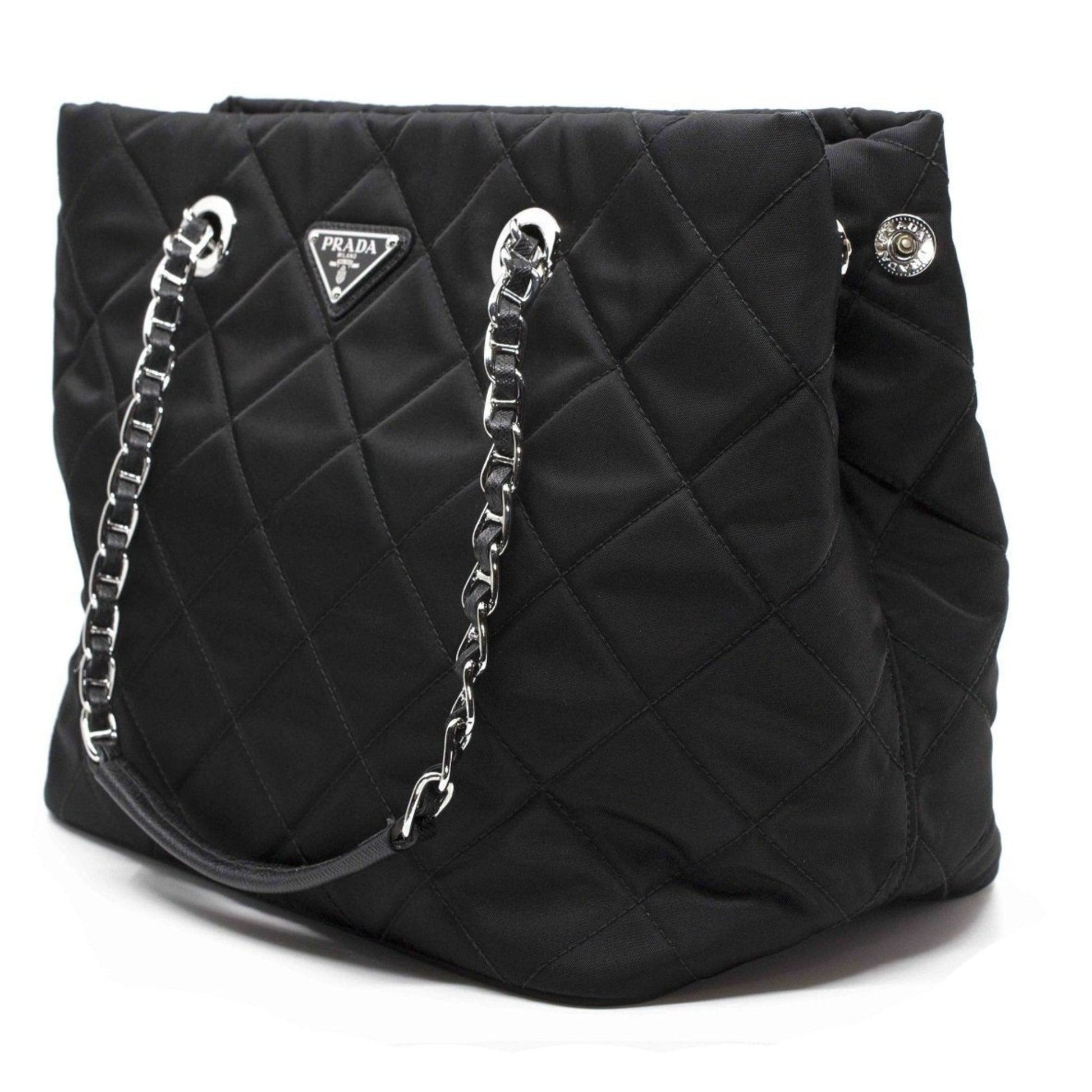 Prada Black Quilted Tessuto Chain Shoulder Bag Tote - Handbags - 2