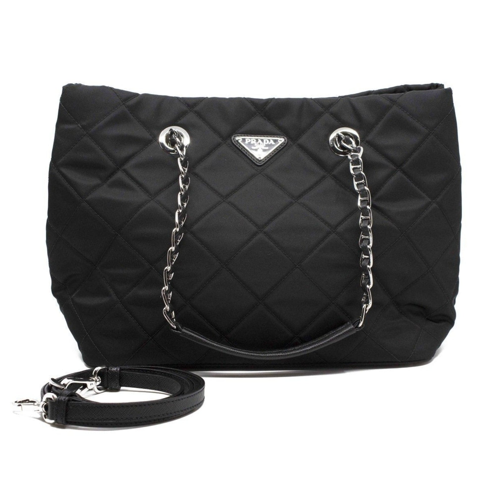 Prada Black Quilted Tessuto Chain Shoulder Bag Tote - Handbags