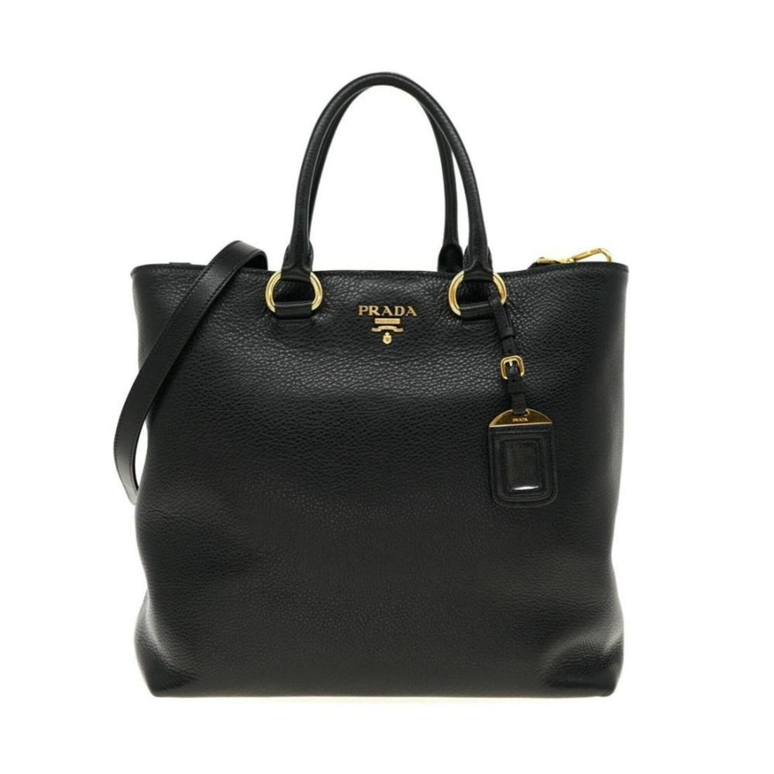 Prada Black Vitello Phenix Leather Shopping Tote Bag - Handbags