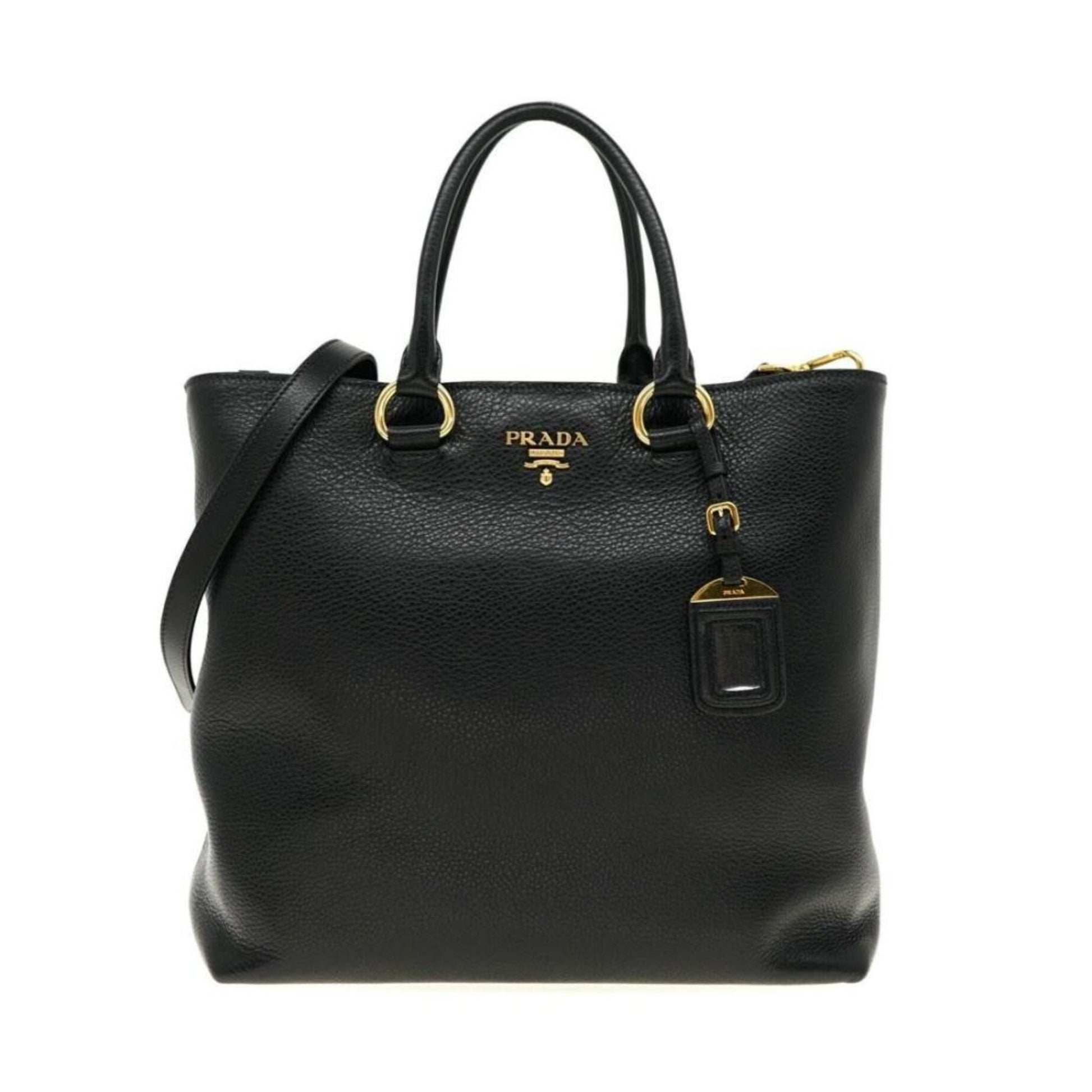 Prada Black Vitello Phenix Leather Shopping Tote Bag - Handbags