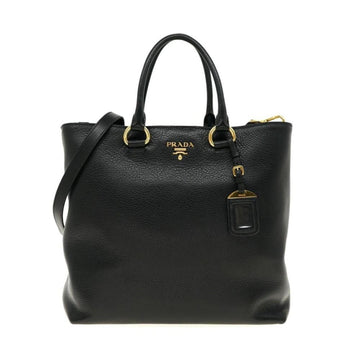 Prada Black Vitello Phenix Leather Shopping Tote Bag - Handbags