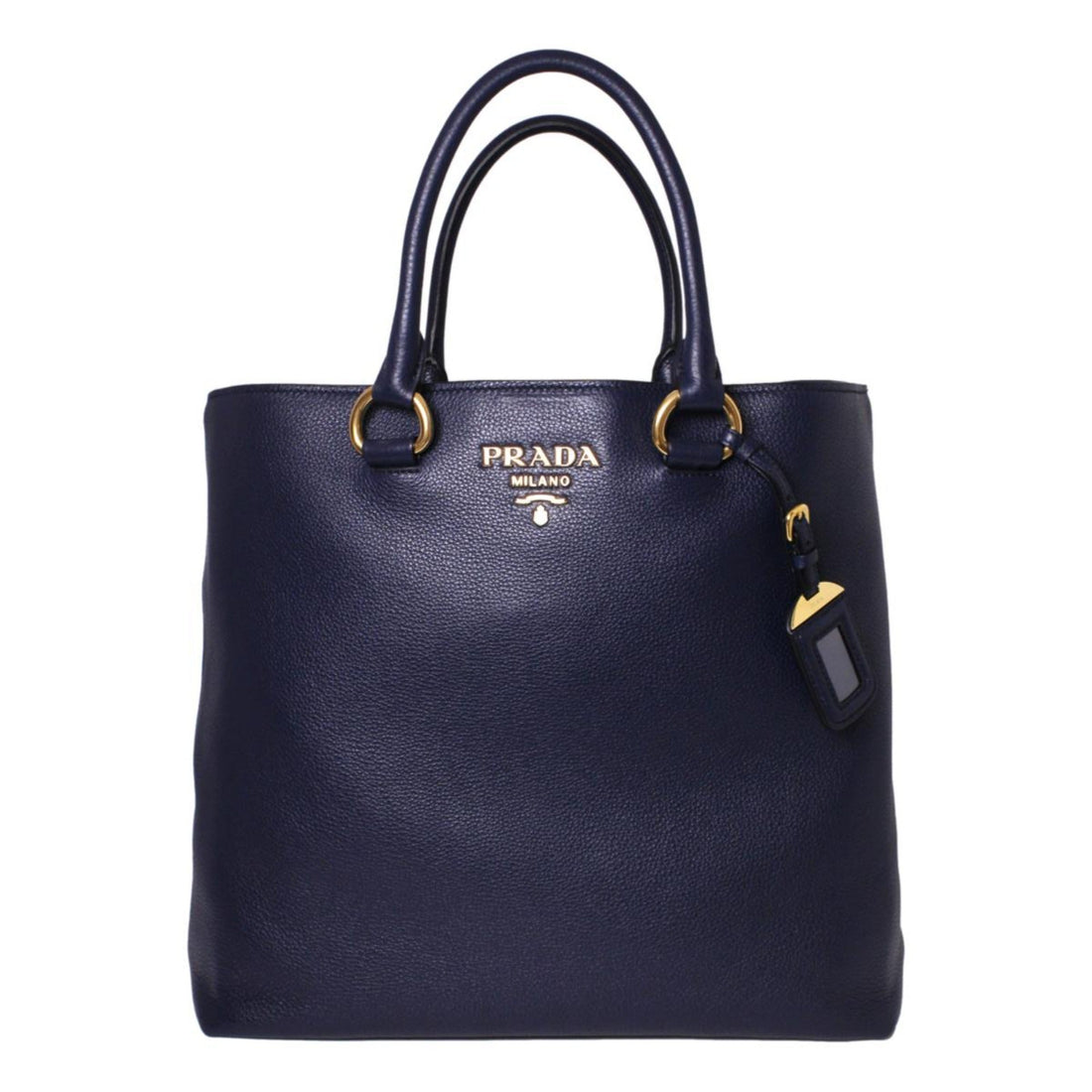 Prada Navy Blue Vitello Phenix Leather Shopping Tote - Handbags