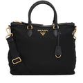 Prada Black Tessuto Nylon Calf Leather Trim Satchel Tote Bag - Handbags - 4