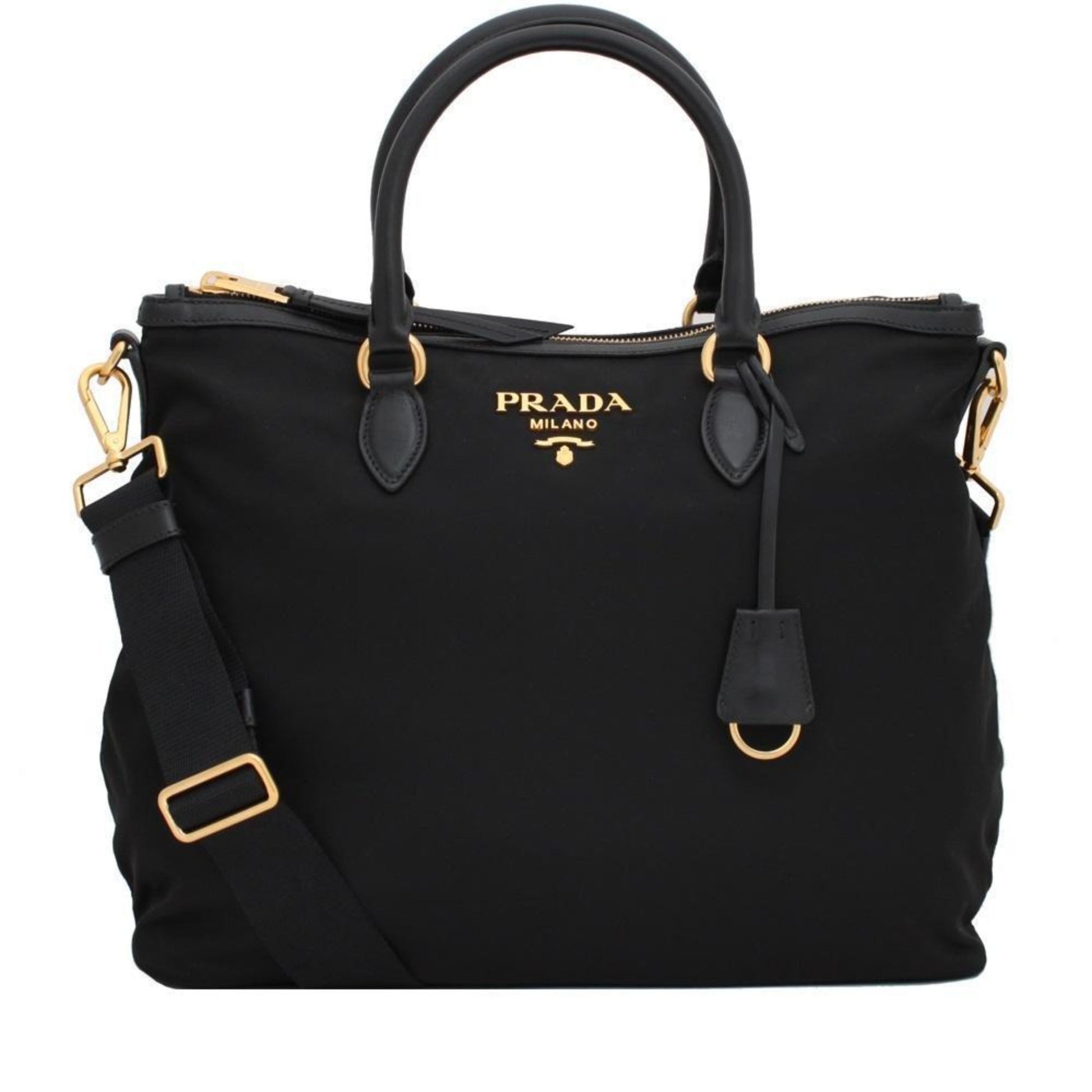Prada Black Tessuto Nylon Calf Leather Trim Satchel Tote Bag - Handbags - 4