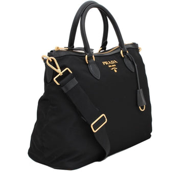 Prada Black Tessuto Nylon Calf Leather Trim Satchel Tote Bag - Handbags