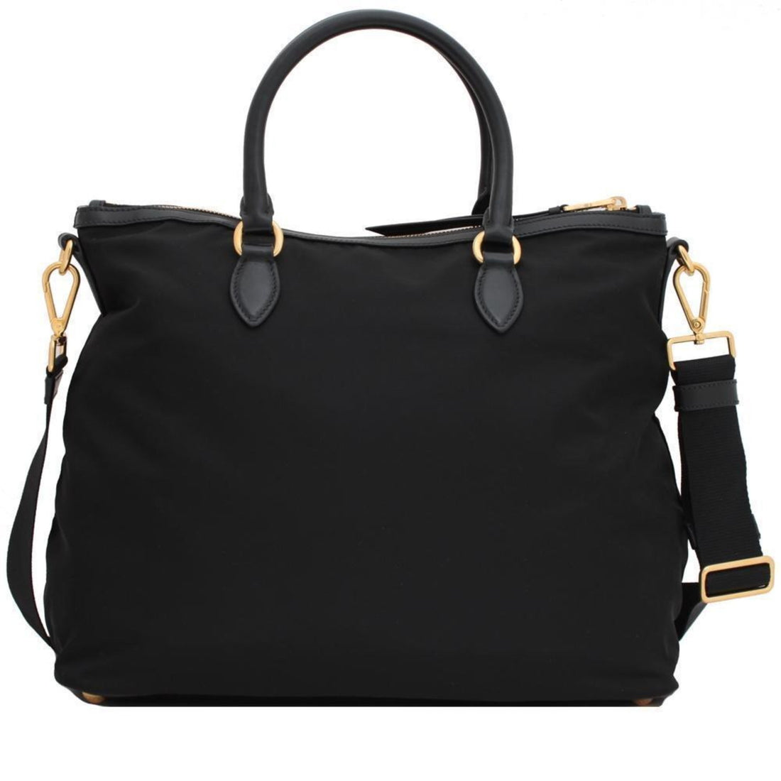 Prada Black Tessuto Nylon Calf Leather Trim Satchel Tote Bag - Handbags