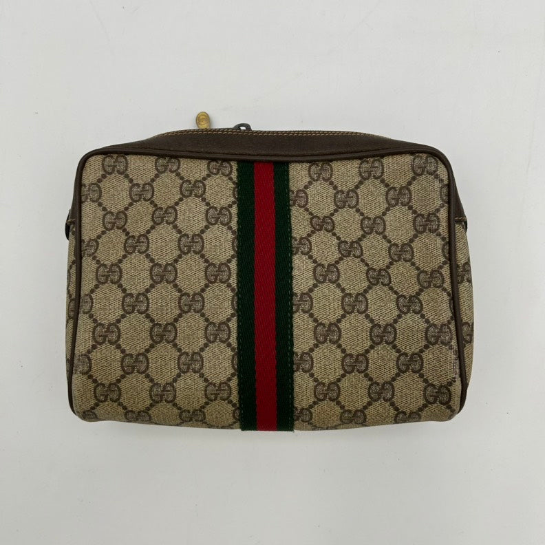 Gucci Beige GG Canvas Stripe Clutch Wristlet Small Morandi - HandBags