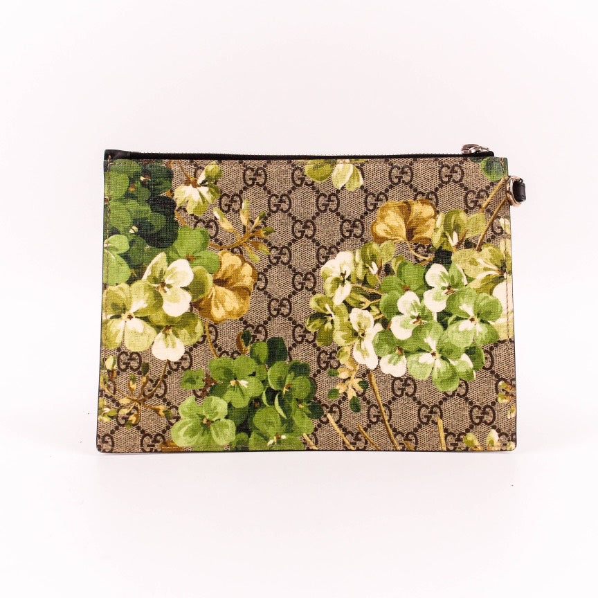 Gucci Beige Floral Print GG Supreme Canvas Clutch Small - HandBags