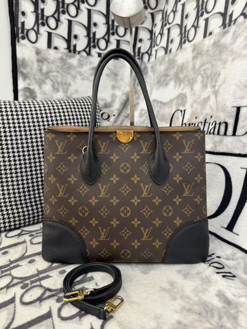 Louis Vuitton Monogram Canvas Black Leather Tote Bag Medium - Handbags
