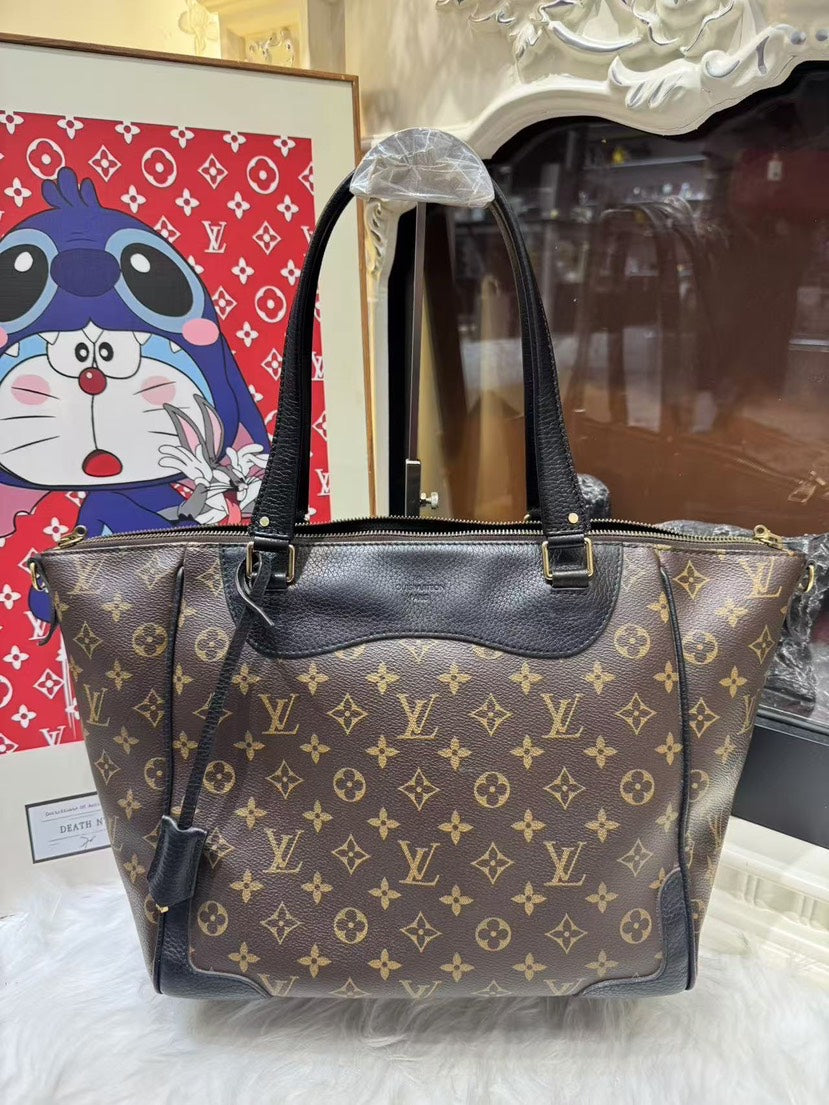 Louis Vuitton Monogram Canvas Leather Tote Bag Brown Large - Handbags