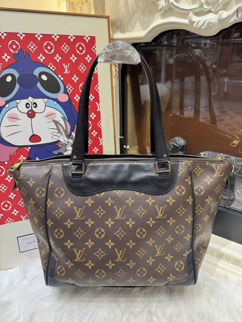 Louis Vuitton Monogram Canvas Leather Tote Bag Brown Large - Handbags