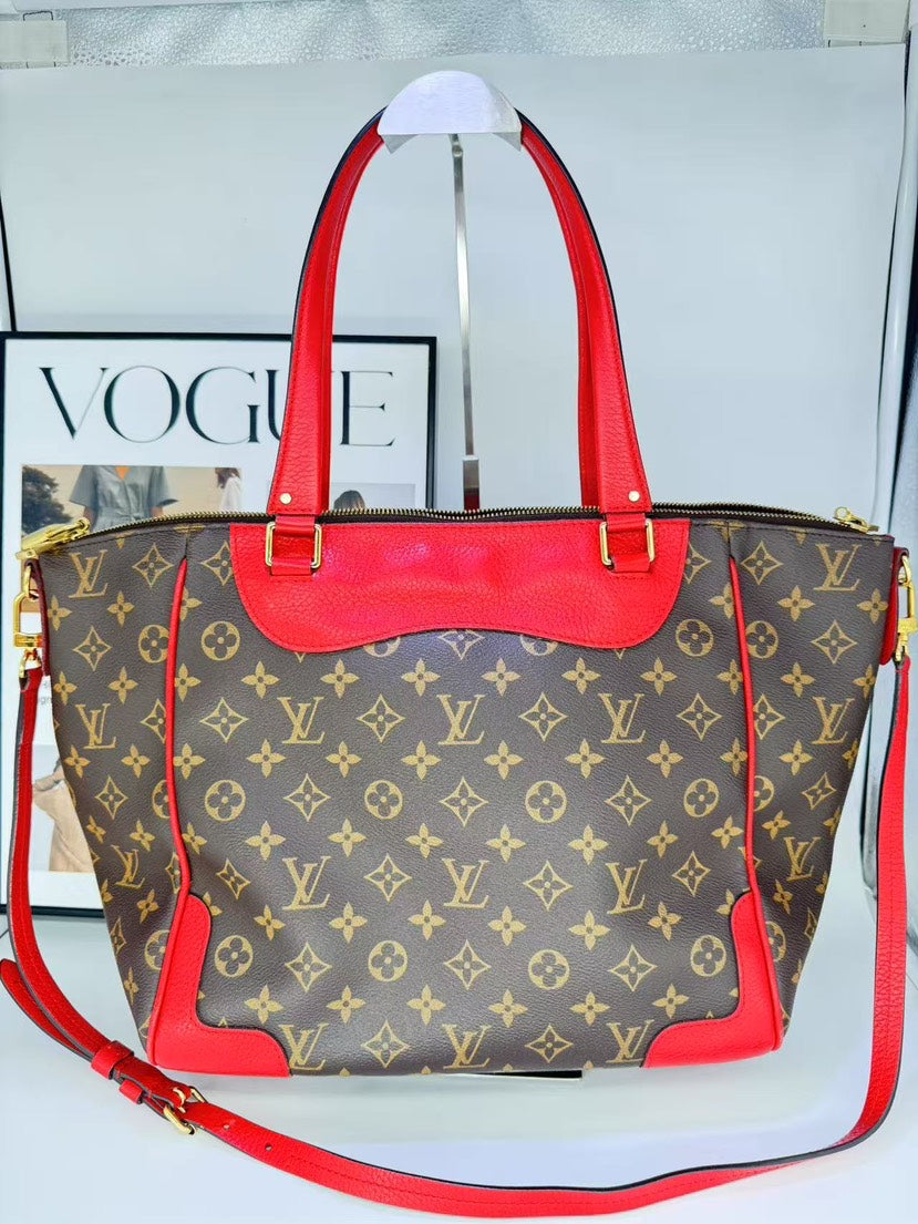 Louis Vuitton Monogram Canvas Red Leather Tote Bag Medium - Handbags