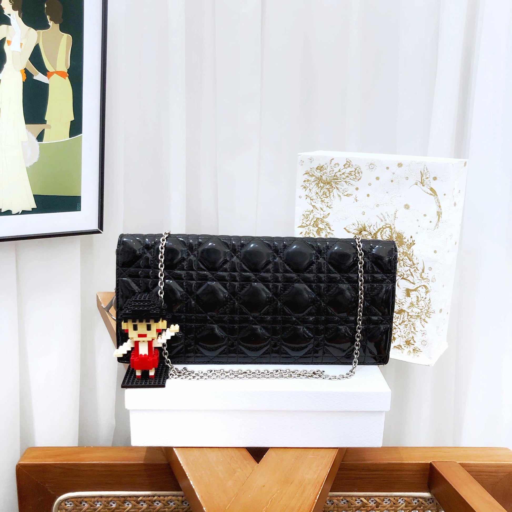 Preloved Dior Lady Dior Wallet on Chain Black Patent Leather Clutch - Handbags, Wallets & Cases