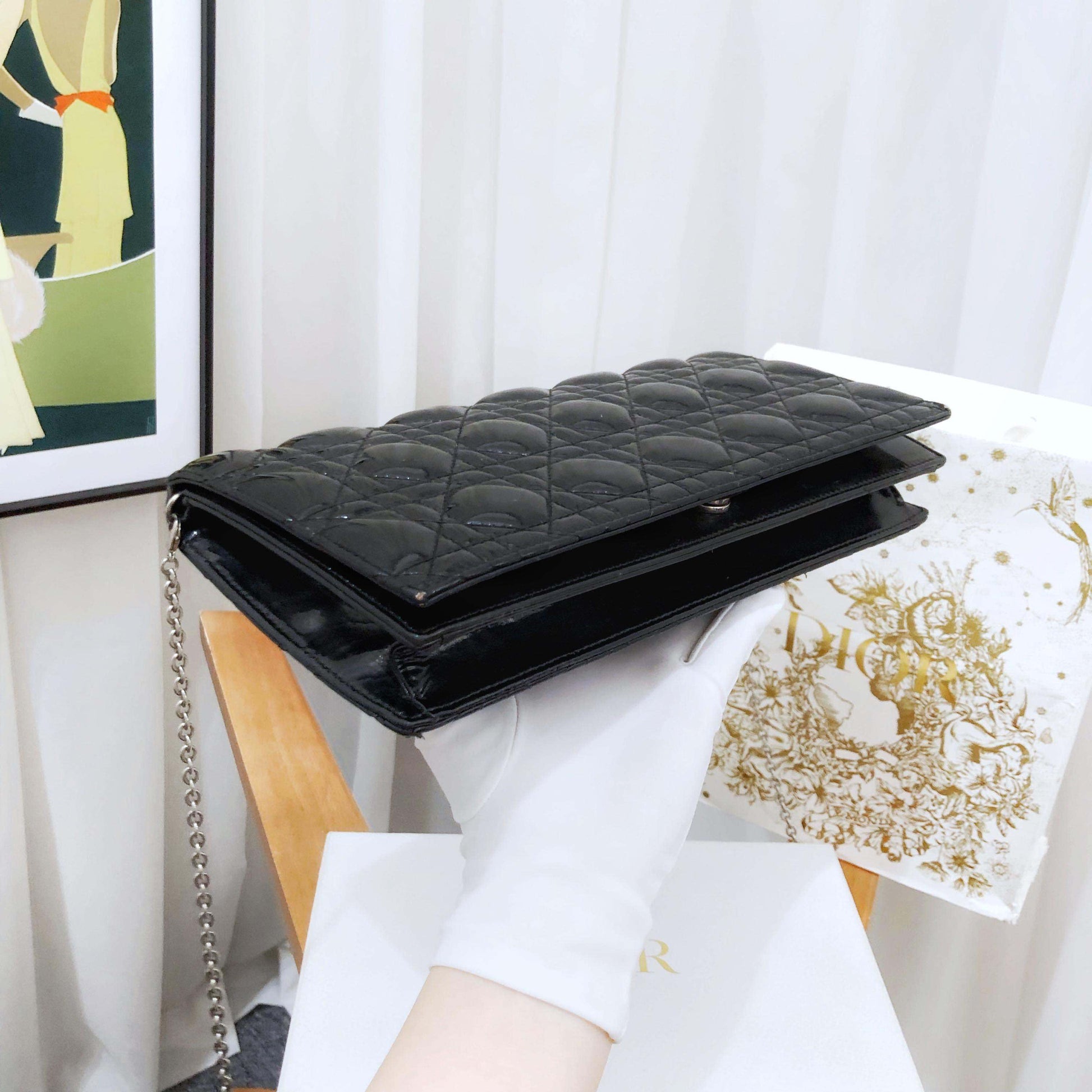 Preloved Dior Lady Dior Wallet on Chain Black Patent Leather Clutch - Handbags, Wallets & Cases - 2