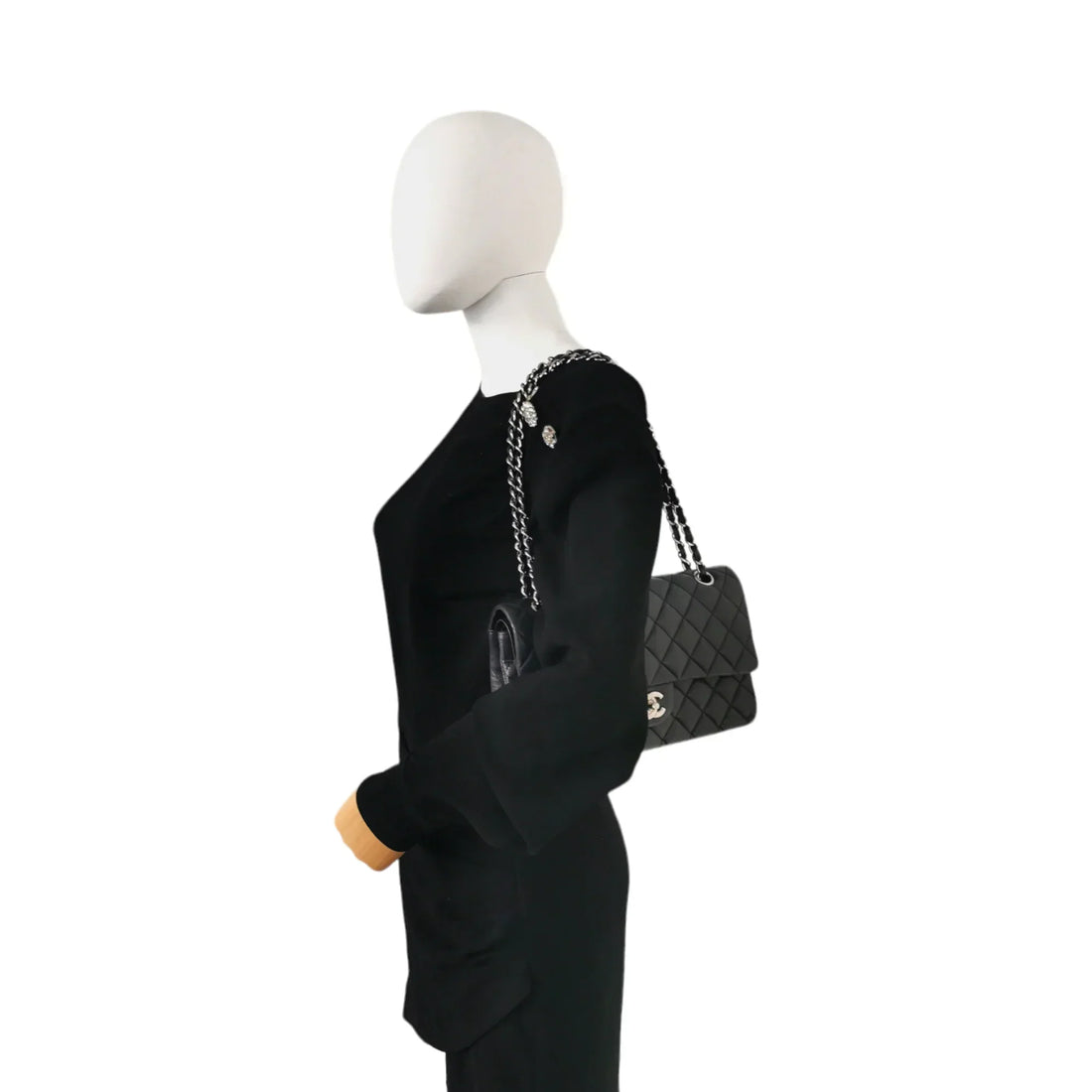Chanel Classic Double Flap Medium Black Caviar Silver - Schultertaschen