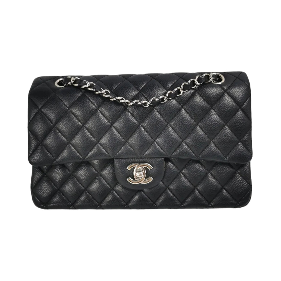 Chanel Classic Double Flap Medium Black Caviar Silver - Schultertaschen