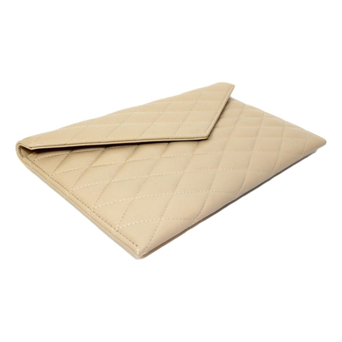 Saint Laurent Sade Logo Beige Leather Quilted Pouch Clutch Bag - Handbags